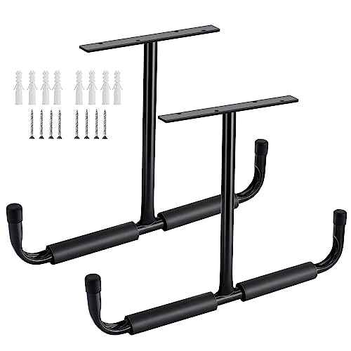 Sinoer Garage Storage Hooks Rack Ceiling,Wall Mounted Hooks, Heavy Duty Utility Hanger for Ladder,Hose Pipe,Wood, Tools & Other Bulky Items (2 Pack, Black)