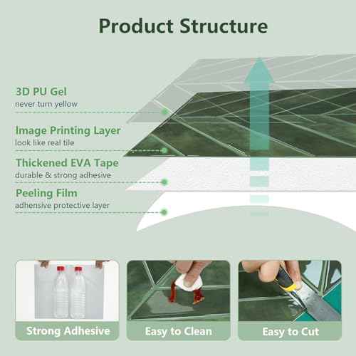 STICKGOO 10 Sheets Thicker Herringbone Peel and Stick Backsplash, 12.6¡±¡¿9.7¡± Stick on Wall Tiles, Self Adhesive Tile Sticker for Kitchen Backsplash and Bathroom, Green