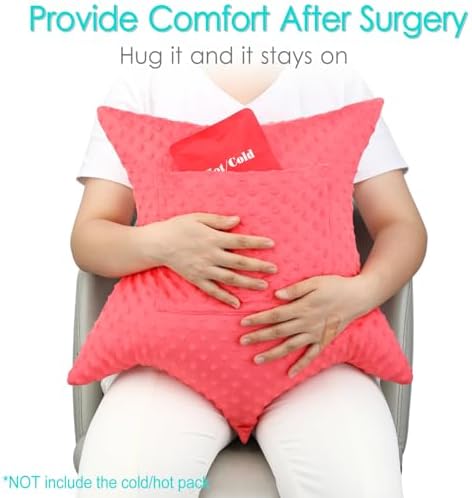 Star Shape Hysterectomy Recovery Pillowy for Hysterectomy Recovery Must Haves with 2 Pockets Products Gifts Tummy Tuck Abdominal Surgery Cushion,Minky Dot Red