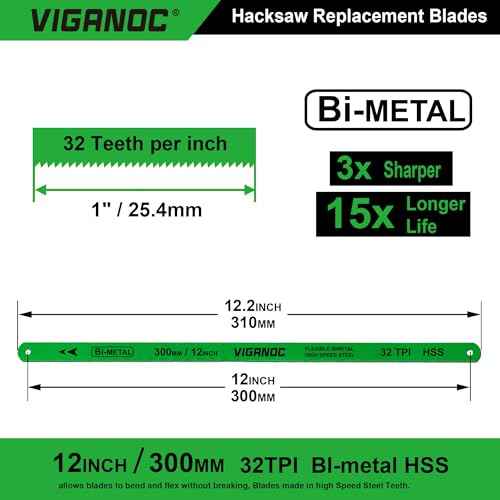 12" Hacksaw Replacement Blades, Bi-Metal High Speed Steel Hack Saw Blades - 32TPI HSS Saw Blades, 2 Pack