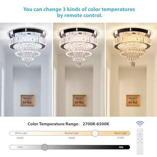 11.8" Dimmable Crystal Chandelier Crystal Ceiling Light Modern Chandeliers Flush Mount Ceiling Light Lamp Fixture for Dining Room Living Room Bedroom Hallway Remote Control