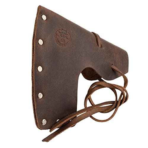 Riveted Axe Head Sheath with String, Protector Case, Blade Safety Sleeve, Lumberjack, Camping Accessories, Full Grain Leather, Handmade, Bourbon Brown