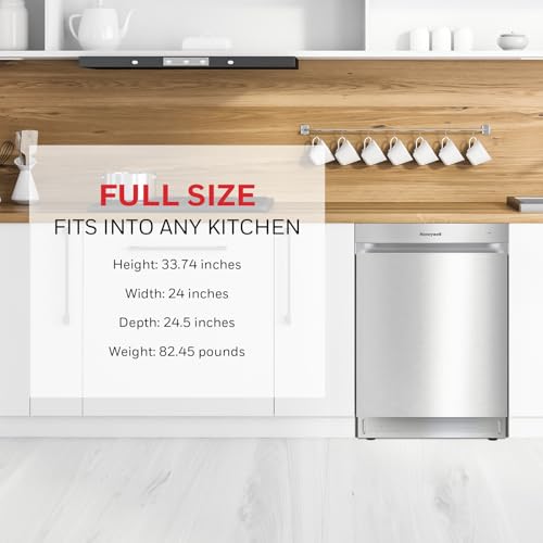 Honeywell 24 Inch Dishwasher with 12 Place settings, 7 Washing Cycles, Stainless Steel and Plastic Tub, UL/Energy Star- Stainless Steel