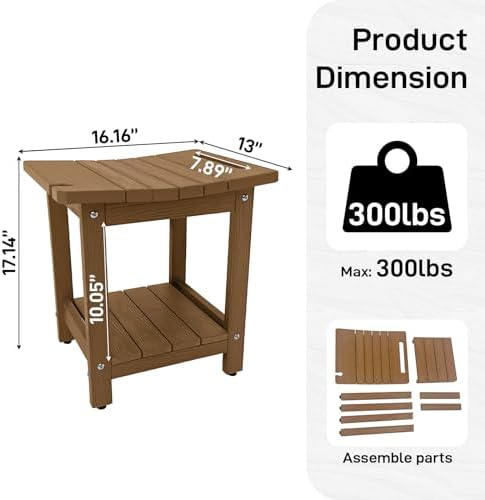 HDPS Shower Bench, Inside Shower Chair for Shaving Legs, Waterproof 2-Tier Bath Spa Shower Stool for Adults Sitting, Weather -Resistant No-Slip Indoor Outdoor Shower Seat, Teak
