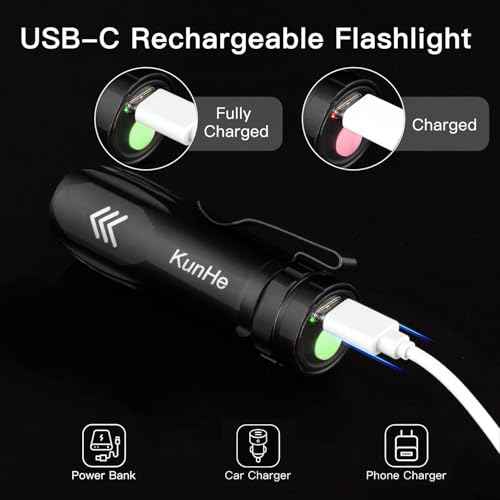 KunHe 10 Pack Small Rechargeable Flashlights Bulk USB-C Mini High Lumen Flashlight Clip-on Portable Pocket Flash Light for EDC Emergency Home Use Stocking Stuffers