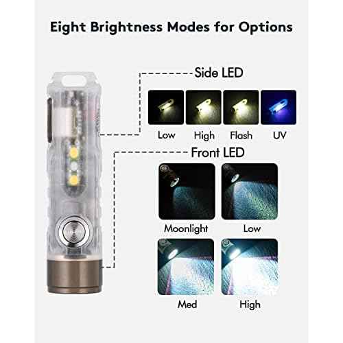 RovyVon Aurora A7 G4 7075 USB C Rechargeable Keychain Flashlights 650 High Lumens Small Bright EDC Flashlight, White/365nm Versatile Sidelights for Camping, Walking Dog, Night Running