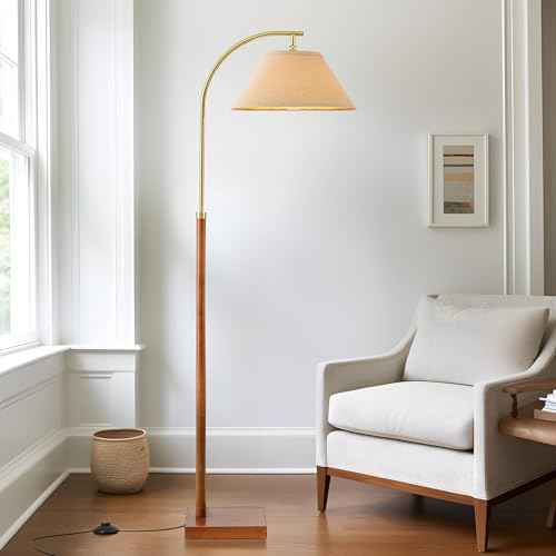 63" Floor Lamp for Living Room with Foot Switch Wood Standing Lamp Tall Lamp Mid Century Modern Arc Floor Lamps for Bedroom Office Industrial Reading
