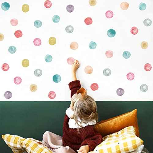 Polka Dot Wall Decals Removable Watercolor Colorful Wall Sticker for Kids Baby Girls Living Room Bedroom Playroom 60dots