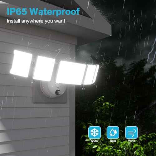 Olafus 100W Dusk to Dawn LED Outdoor Flood Light with Remote, 10000LM, 5 Adjustable Heads, IP65 Waterproof LED Security Light, Photocell Lights Fixture for Yard Garage White