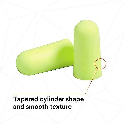 3M Ear Plugs, E-A-Rsoft Yellow Neons 315-1250, 200 Pair of Disposable Earplugs, Pairs Individually Wrapped, Regular Size, Uncorded, 33 NRR, Tapered Cylinder Shape, Slow Recovery Foam