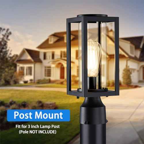Outdoor Post Lights Lamp Post Light Fixture 2 Pack, Modern Black Exterior Post Lantern Fixture with Tempered Glass, Anti-Rust Light Posts for Outside for Driveway Patio Garden