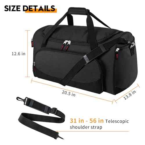 Gym Bag for Men - 55L Black Durable Large Duffle Bag for Travel, Workout, Fitness & Sport