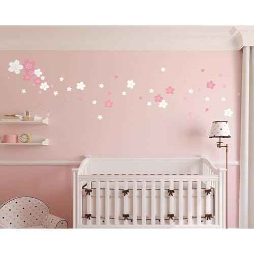 FLFK 55 Pcs Cherry Blossoms Wall Decals Peel and Stick Flower Wall Stickers for Nursery Living Room Bedroom Girls Room Home Decor