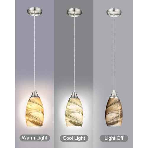 Mini Pendant Lights Kitchen Island Light Brown Glass Lamp Shade Hand Blown Glass Pendant Light with Brush Nickel Finish Adjustable Cord for Kitchen Over Sink, Dining Room (Light Brown-1P)