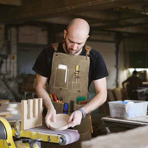 Woodworking Apron for Men Waxed Canvas Workshop Bib Apron with 13 Tool Pockets Work Apron for Carpenter Woodworker