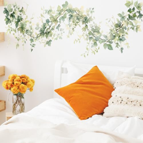 Green Vines Wall Decals Removable Leaves Plant Vinyl Stickers for Living Room Bedroom and Bathroom Botanical Decor Peel and Stick Wall Art