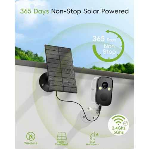 2K Security Cameras Wireless Outdoor, 2.4G/5G WiFi, Solar Camera Outdoor Wireless, Color Night Vision, Solar Powered, Motion Detection Spotlight Siren/2 Way Talk/IP66/Cloud/SD/Alexa
