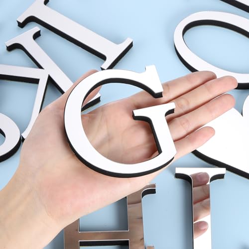 PATIKIL 3D Acrylic Alphabet Mirror Wall Stickers Letter G Self-Adhesive Home Decor Letter Sign Art Sticker Decal for DIY Home Decoration Silver Tone