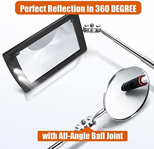 Telescoping Magnetic Pickup Tool Set with 1 & 15 lb Pick Up Sticks, Round and Square 360 Adjustable Inspection Mirror and Flexible LED Flashlight, Birthday Gifts for Men, Dad