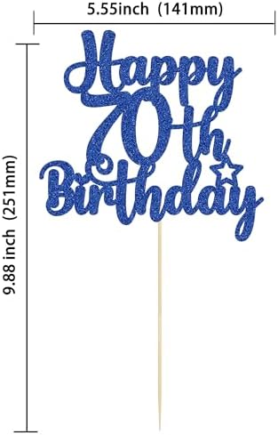 Gyufise 1Pc Happy 70th Birthday Cake Topper Glitter 70 & Fabulous Cheers to 70 Years 70th Birthday Cake Pick for Celebrating 70th Birthday Anniversary Party Cake Decorations Supplies Blue