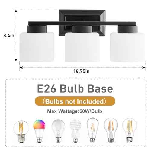 3-Light Bathroom Light Fixtures - Black Bathroom Vanity Lights with Frosted Glass Shade Modern Bathroom Lighting Fixtures Over Mirror - Wall Sconce Lamps for Bedroom,Living Room,Hallway