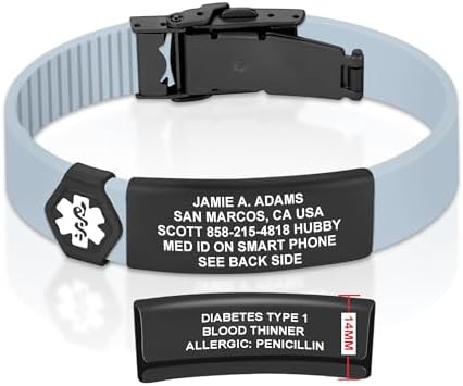 Divoti Custom Engraved Medical Alert ID Bracelet – Dual-Sided Laser Etching, Silicone Wristband, Stainless Steel Security Clasp – Adjustable & Trim-to-Fit – Emergency Medical Info Band for Men & Women