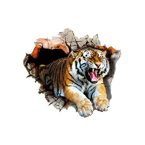 3D Tiger Wall Decal Smashed Wild Animal Wall Sticker 23.62x23.62inch Removable Self-Adhesive Vinyl Jungle Animal Wall Mural for Nursery Playroom Kids Room Bedroom Wall Decors