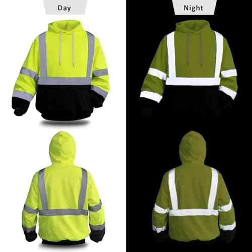Hi Vis Hoodie for Men Safety Hoodies for Men Reflective with Black Bottom, High Visibility Hoodie for Men with Construction Worker, Meets ANSI, Yellow-JRWY-XL