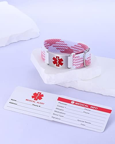 Personalized Sport Medical Alert Bracelets for Women Men - Custom Medical ID Bracelets with Free Engraving - Hook and Loop/Elastic/Stainless Steel/Silicone Watch Wristband Emergency Bracelet