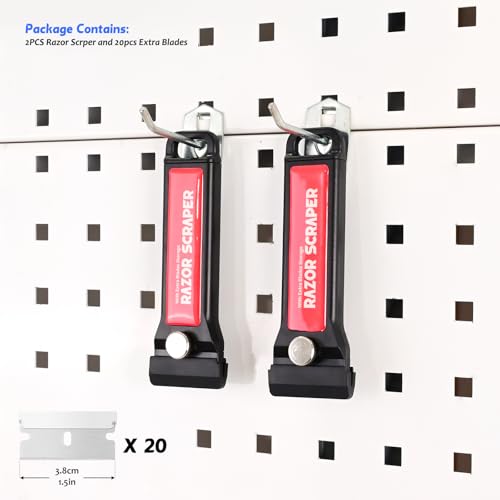 EHDIS 2PCS Razor Blade Scraper Tool with Blade Storage Box with 20pcs Extra Metal Blades for Glass,Stove,Oven Door, Cooktop Paint Cleaning