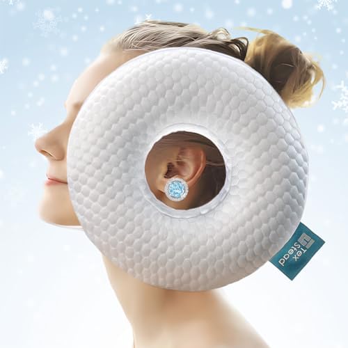 Ear Pillow with Ear Piercing for Side Sleeping, Ear Hole Memory Foam Donut Pillows for Ear Pain CNH Earring Pierced Pillow, Round, White
