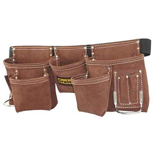 Graintex 11 Pocket Professional Suede Leather Tool Belt, Tool Bag Coffee Brown Color, 2¡± Webbing Belt, 2 Hammer Holders, Construction Tools, Carpenter Tools, Roofing Tools, Drywall Tools - DS2966