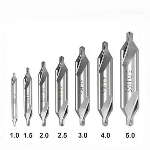 7 PCS Center Drill Bits Set, M2 High Speed Steel 60-Degree Angle Center Drill Bits Kit Countersink Tools for Lathe Metalworking Size 1.0 1.5 2.0 2.5 3.0 4.0 5.0