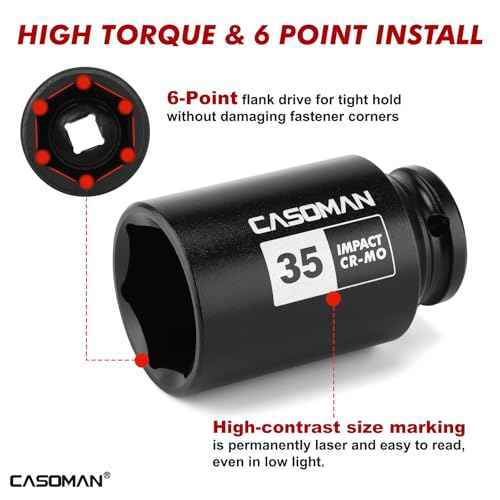 CASOMAN 1/2¡± Drive Deep Big Impact Socket Set, 13-Piece Large Spindle Axle Nut Impact Wrench Socket Set, 6 Point, CR-MO, Metric, 17mm - 41mm