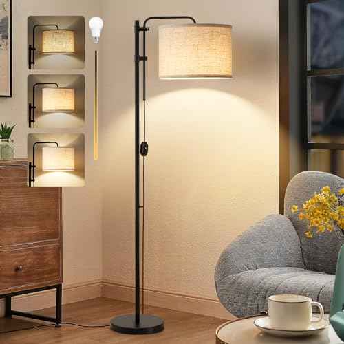 GyroVu Floor Lamp for Living Room, Adjustable Height Standing Lamps with 350¡Æ Rotate Beige Lampshade, 67.5-Inch Modern Tall Lamp Dimmable Floor Lamps for Corner Bedroom Home Office (Bulb Included)