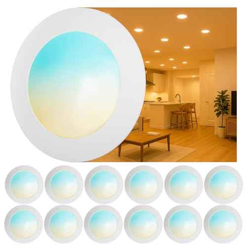 12 Pack 6 Inch LED Disk Lights, Dimmable Flush Mount Ceiling Disc Lights, 2700K/3000K/3500K/4000K/5000K 5CCT Selectable, 14.8W, 1150LM, UL/FCC/Energy Star, Installs with J-Box or Recessed Can
