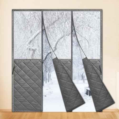 Magnetic Thermal Insulated Door Curtain with Visible Windows for 72" x 80" Doors, Thicken Made of Oxford and Cotton Insulated Curtain for Winter Sliding, Patio and French Doors