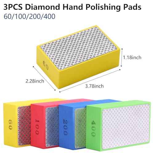 XKDOUS 4PCS Diamond Hand Polishing Pads, 60/100/200/400 Sanding Pads Tile Tools Sanding Block Polishing for Ceramic Tile Glass Stone Marble Granite Metal Grinding
