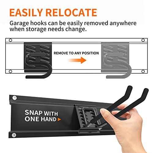 Garage Tool Organizer Wall Mount, Yard Garden Tool Organizer, Adjustable Tool Storage Rack with 4 Heavy Duty Steel Hooks, Max Load 200lbs Garage Organization, Black