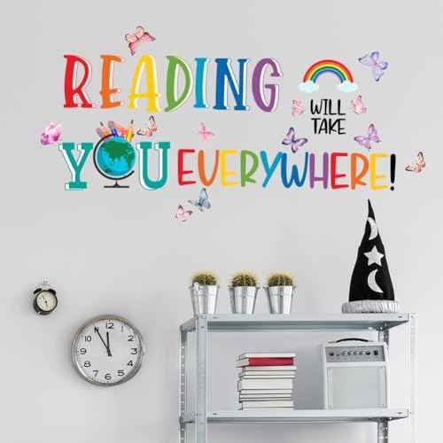 Reading Will Take You Everywhere Inspirational Quote Wall Sticker for Classroom Library Positive Saying Decor