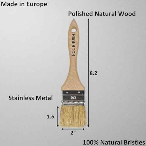 Set of 2 2 Inch Flat Paint Brushes - High European Quality - Natural Bristles - for Home, Wood, Walls, Art, Trim & Furniture - for Acrylic, Oil, Stain, Chalk & Latex Paints