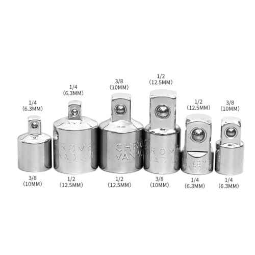 6 PCS Socket Adapter and Reducer Set, 1/4", 3/8", 1/2" Chrome Vanadium Steel Ratchet/Socket Extension/Conversion Kit for Automotive