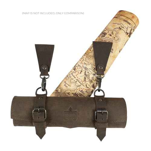 La Antigua, Rustic Map Holder with Double Belt Loops, Heavy-Duty, Multitool Organizer, Full Grain Leather, Handmade, Bourbon Brown