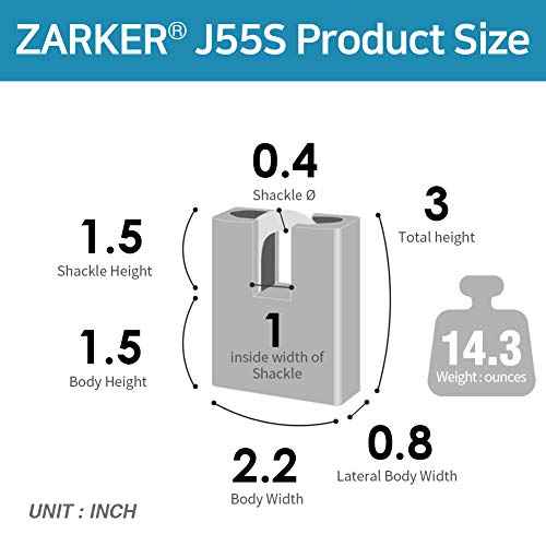 J55S keyed Padlock, Heavy Duty Stainless Steel Shackle Lock, Waterproof and Rustproof Storage, Warehouses, Garage, Outdoors, 1-Pack