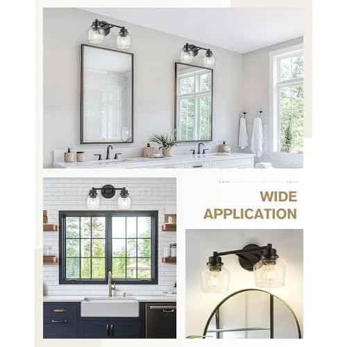Emak Modern Black Bathroom Lights, Farmhouse Vanity Lighting Fixtures with Clear Glass Shade, 2-Light Vanity Lights for Bathroom, Makeup Desk, Mirror, VL122-BK-CG-2