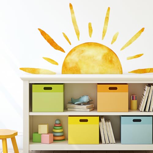 Large Boho Sun Wall Stickers, Watercolor Style Sunshine Peel and Stick Wall Decals, Baby Room Nursery Kids Bedroom Art Wall Decor