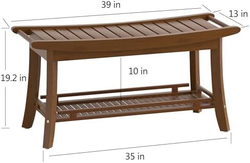Bamboo Shower Bench Chair Bathroom Shower Stool Seat for Inside Shower Bathtub with Storage Shelf Shower Foot Rest for Shaving Legs 39 x 13 x 19.2 Inches Chestnut Brown