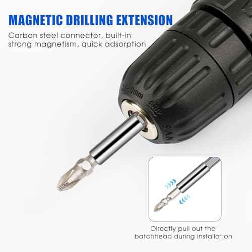3PCS Magnetic Drill Bit Extension Holder 1/4" Hex Shank Magnetic Screwdriver Bit Holder S2 Steel Impact Driver Bit Set for Automotive Maintenance DIY Repair Work, 2, 4, 6-inch Extensions