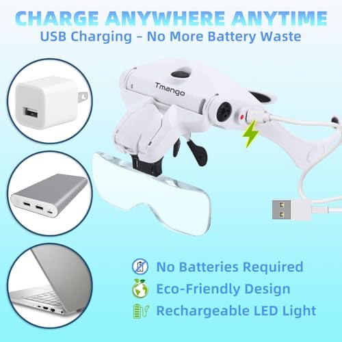 Rechargeable Lighted Headband Magnifier – Hands-Free Magnifying Tool for Jewelry, Eyelash Extensions, Watch Repair, Cross Stitch and Crafts