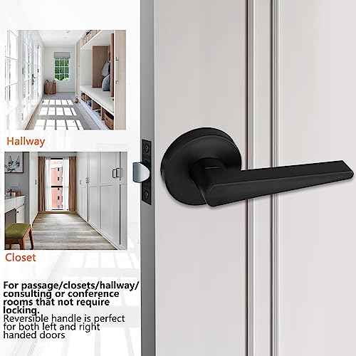 Solid Door Lever Handle with Key-Less for Hall & Closet Door Passage Round Non-Locking Lever Set - Matte Black, MD8820-DB-PS-5P